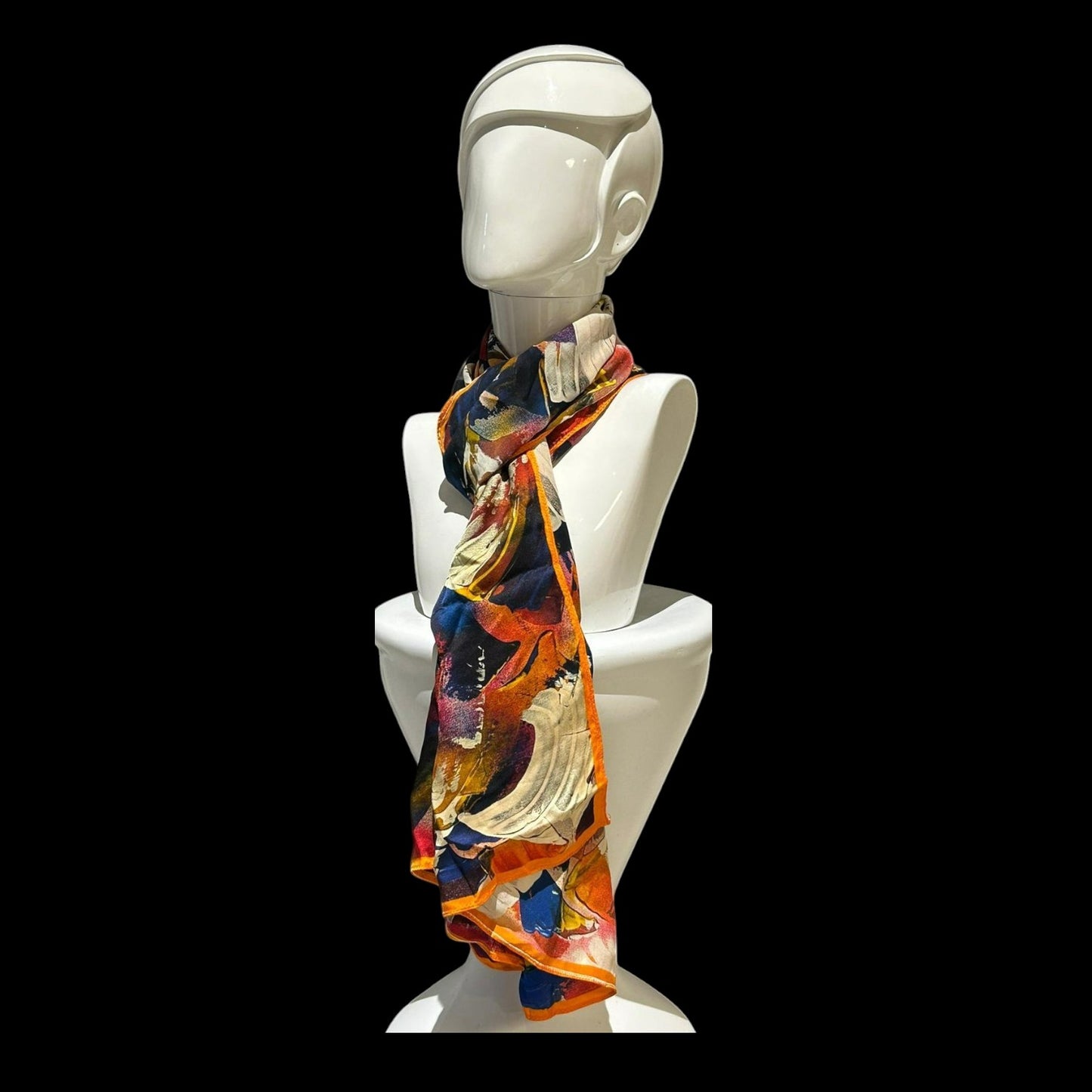 Joyful Silk Scarf in Blue, Yellow and Contrasting White