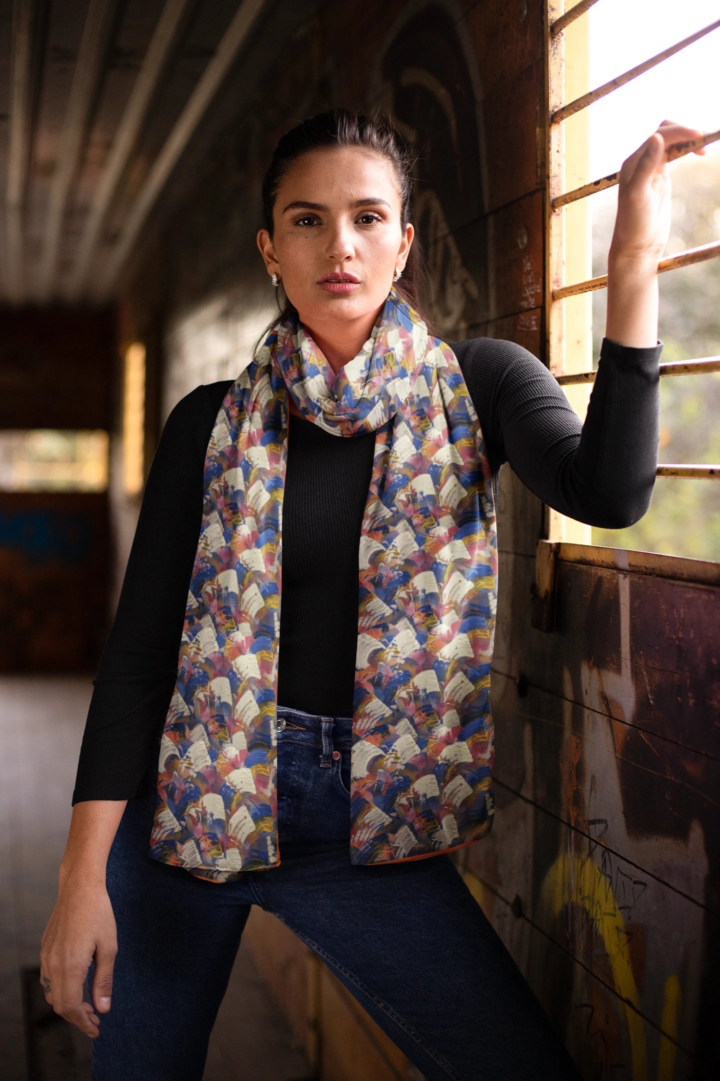 Joyful Silk Scarf in Blue, Yellow and Contrasting White
