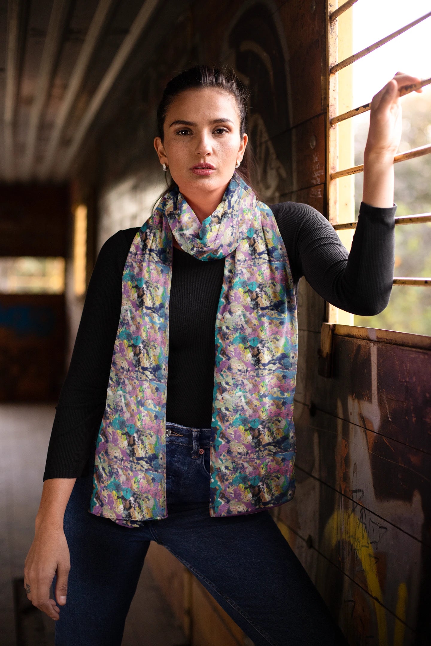 Elegant Silk Scarf in Soft Purple and Turquoise Blue