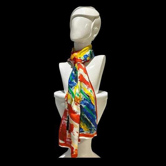 Festive Silk Scarf in Rich Red, Bright Yellow and Deep Blue
