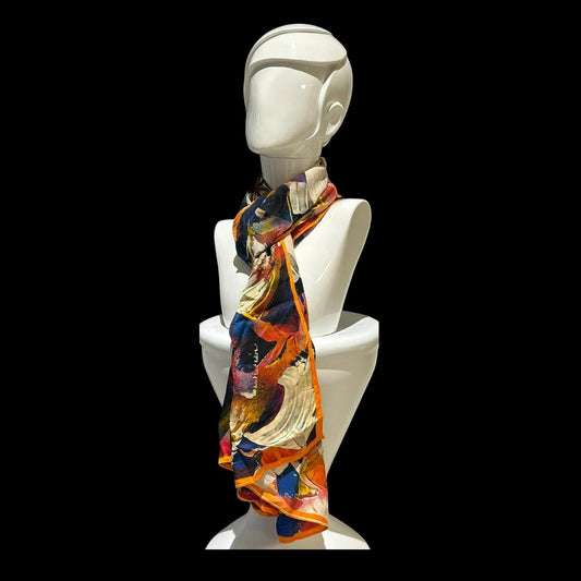 Joyful Silk Scarf in Blue, Yellow and Contrasting White