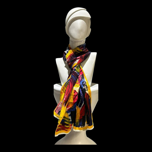 Captivating Silk Scarf in Blue, Magenta and Yellow