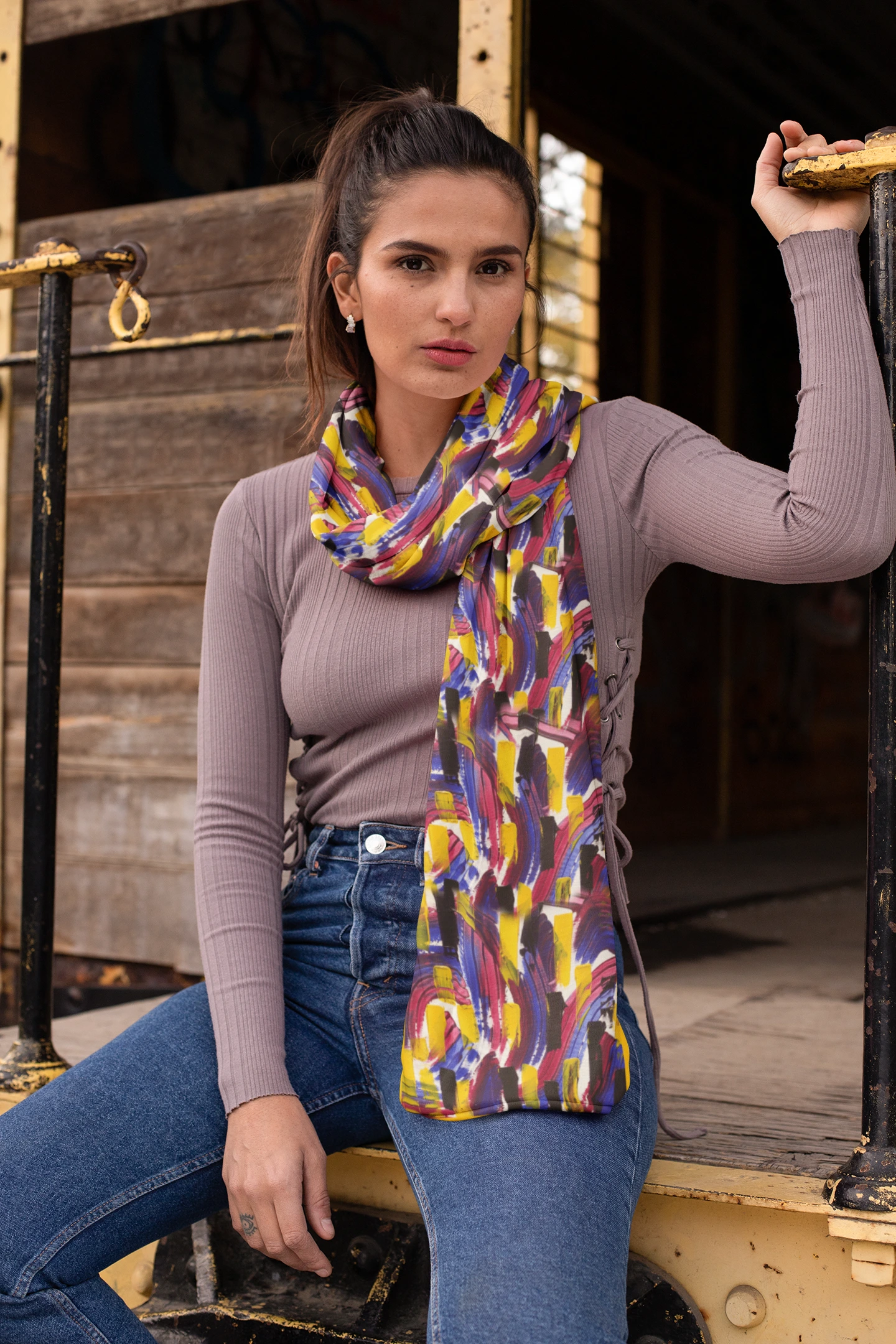 Captivating Silk Scarf in Blue, Magenta and Yellow