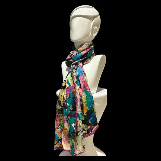 Elegant Silk Scarf in Soft Purple and Turquoise Blue