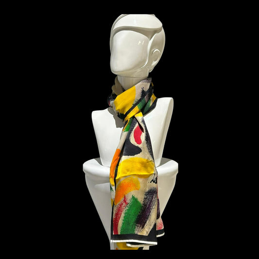 Playful Silk Scarf in Black, Yellow and Green