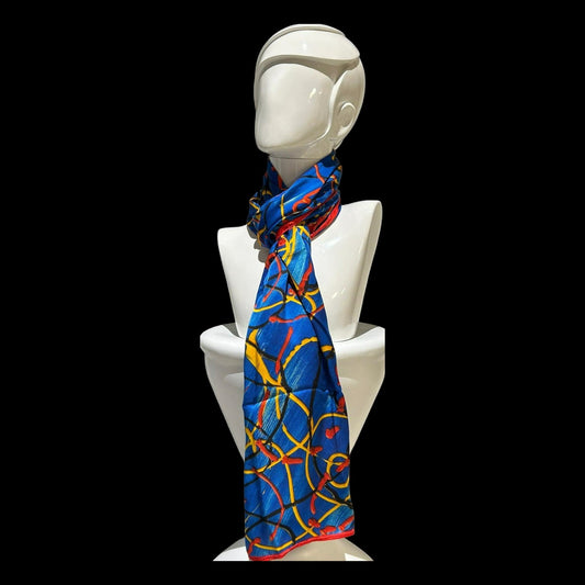 Energetic Silk Scarf in Bold Blue, Red and Yellow