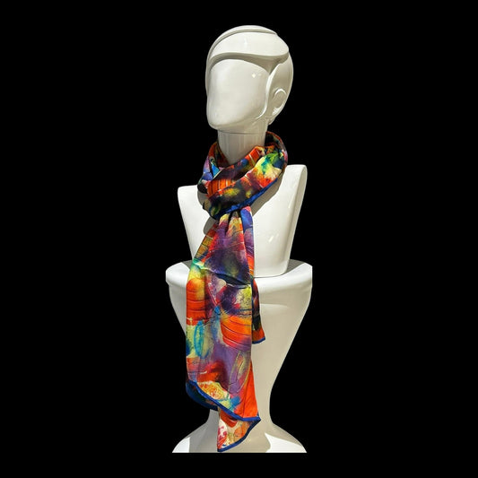 Dynamic Silk Scarf in Red, Green and Purple